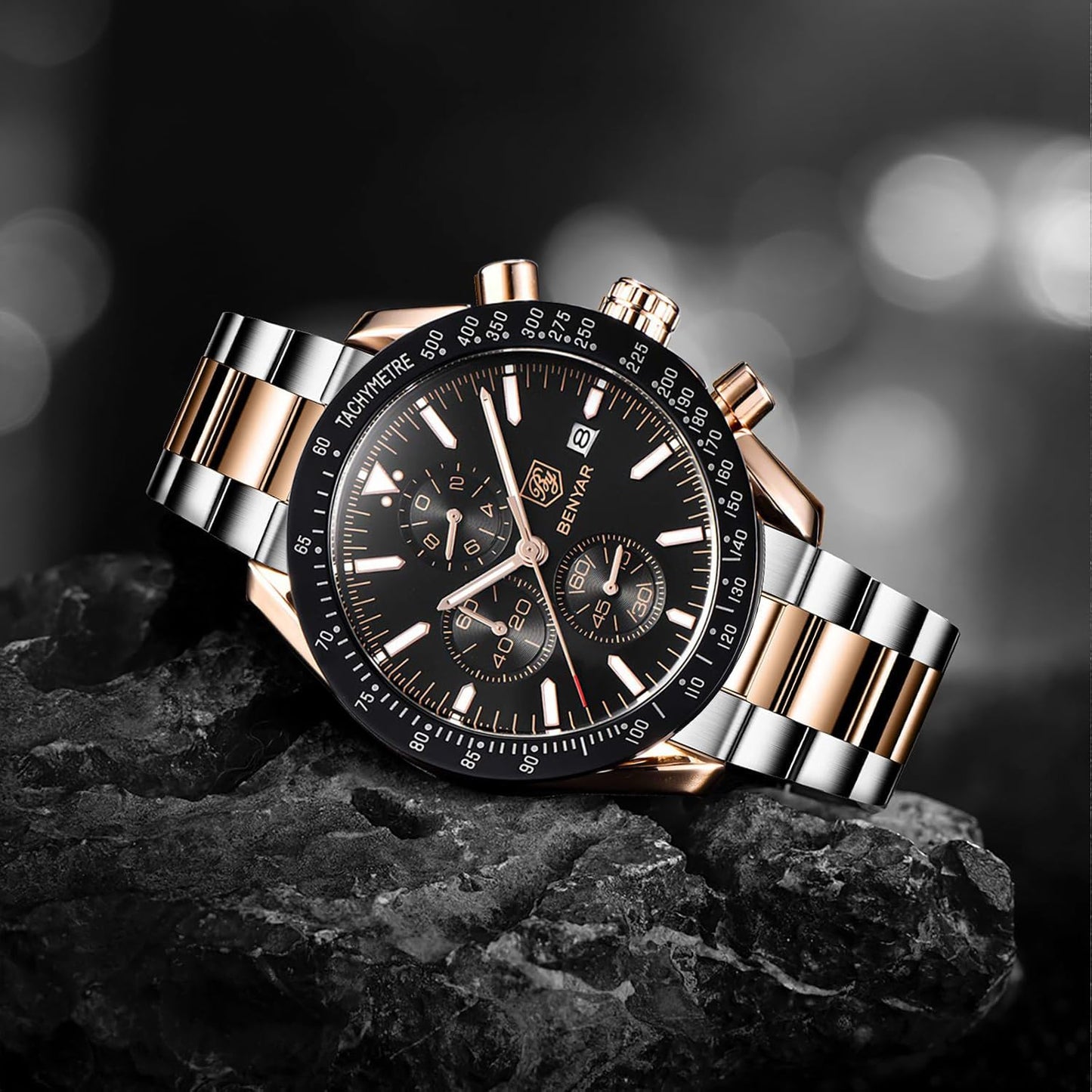 BENYAR Luxury Business Casual Party-Wear Silicone Chronograph Date Display Watch for Men