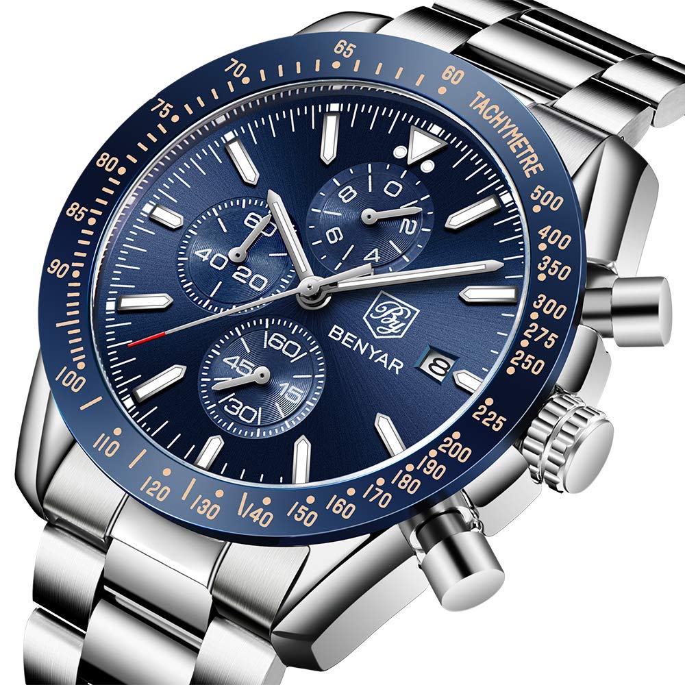 BENYAR Luxury Business Casual Party-Wear Silicone Chronograph Date Display Watch for Men