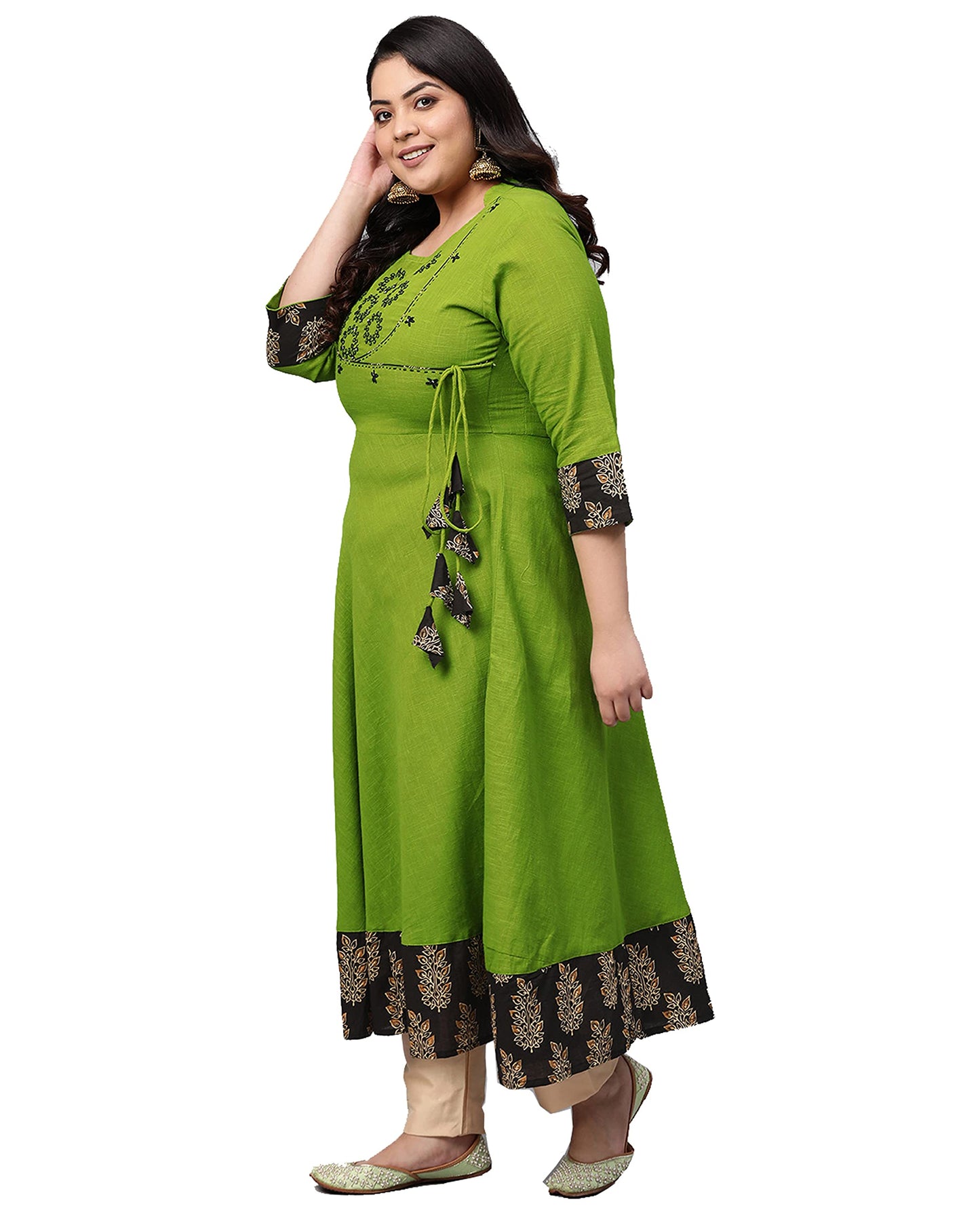 Yash Gallery Women's Cotton Slub Sequin Work Angrakha Kurta for Women