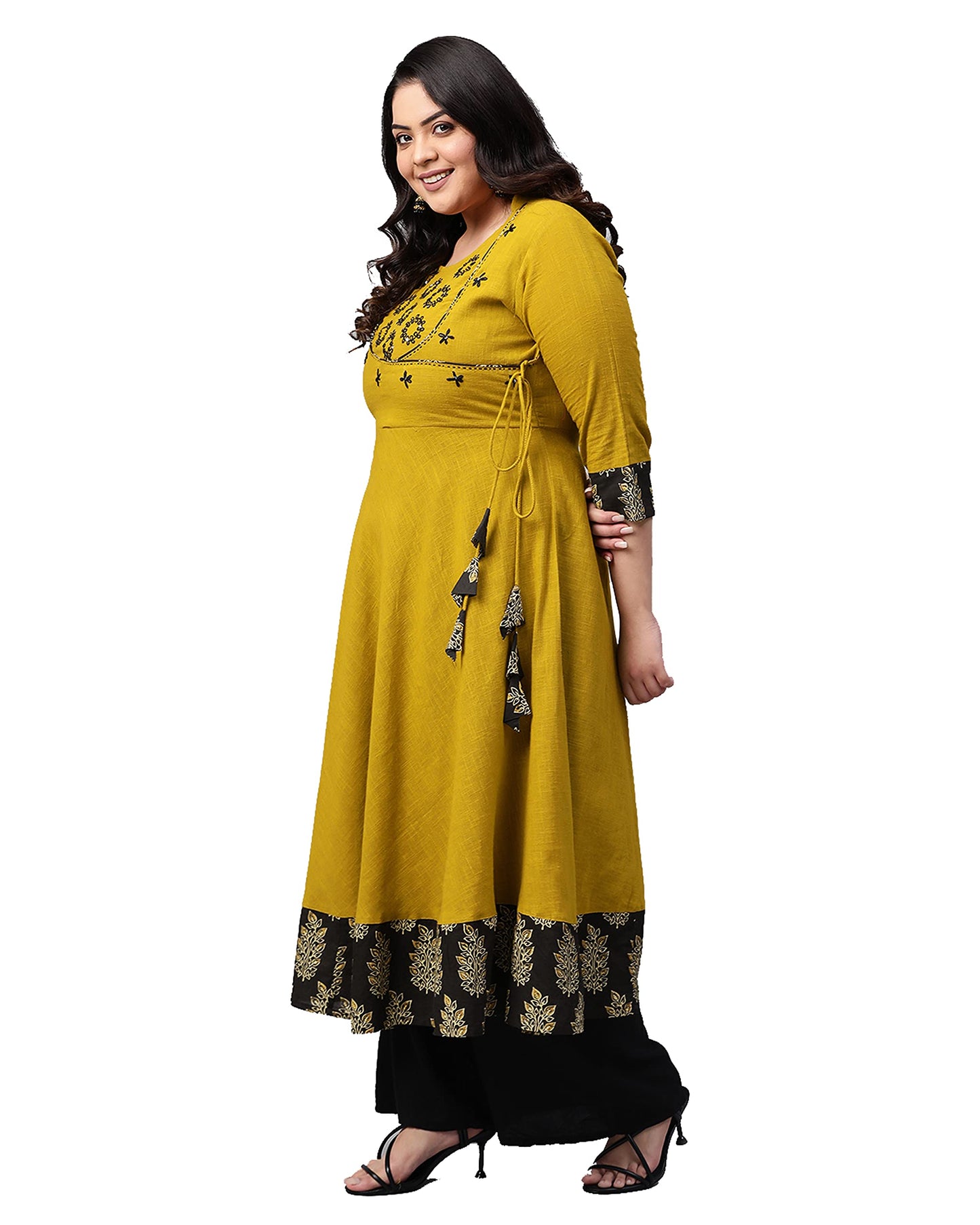 Yash Gallery Women's Cotton Slub Sequin Work Angrakha Kurta for Women