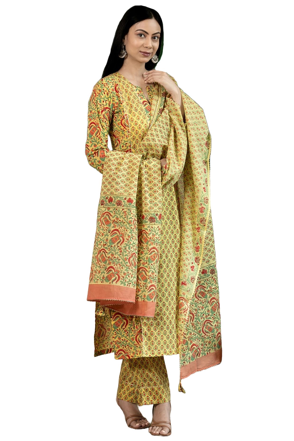 GoSriKi Women's Rayon Viscose Printed Straight Kurta with Pant & Dupatta