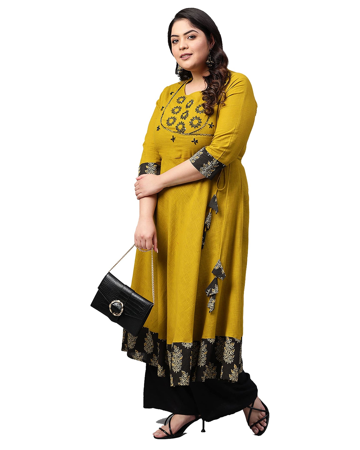 Yash Gallery Women's Cotton Slub Sequin Work Angrakha Kurta for Women