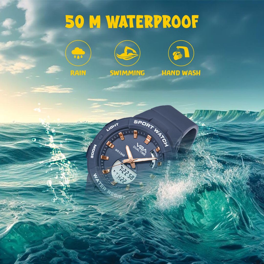 V2A Analog Digital Waterproof Fashion Sports Watch with Backlight Alarm Stopwatch for Women and Girls