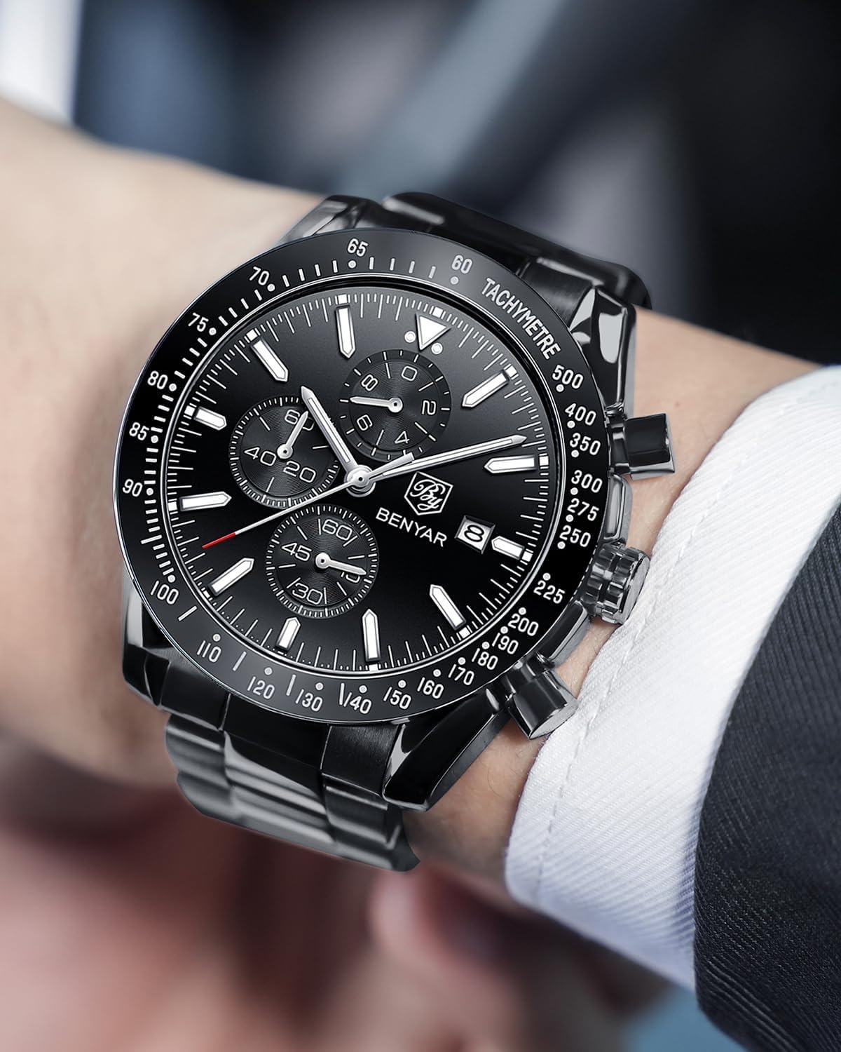 BENYAR Luxury Business Casual Party-Wear Silicone Chronograph Date Display Watch for Men