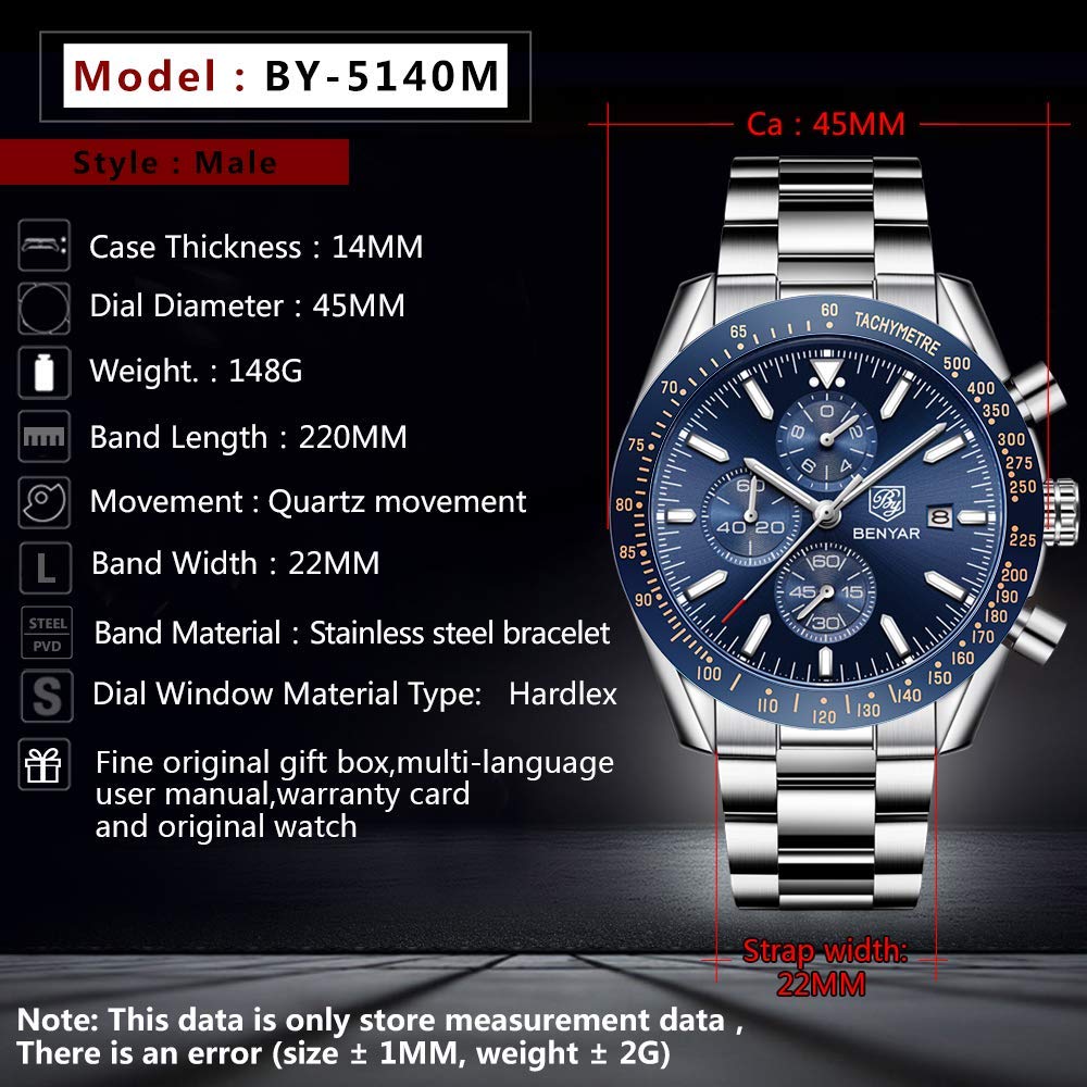 BENYAR Luxury Business Casual Party-Wear Silicone Chronograph Date Display Watch for Men