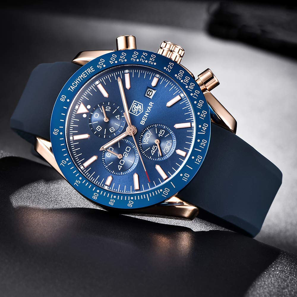 BENYAR Luxury Business Casual Party-Wear Silicone Chronograph Date Display Watch for Men