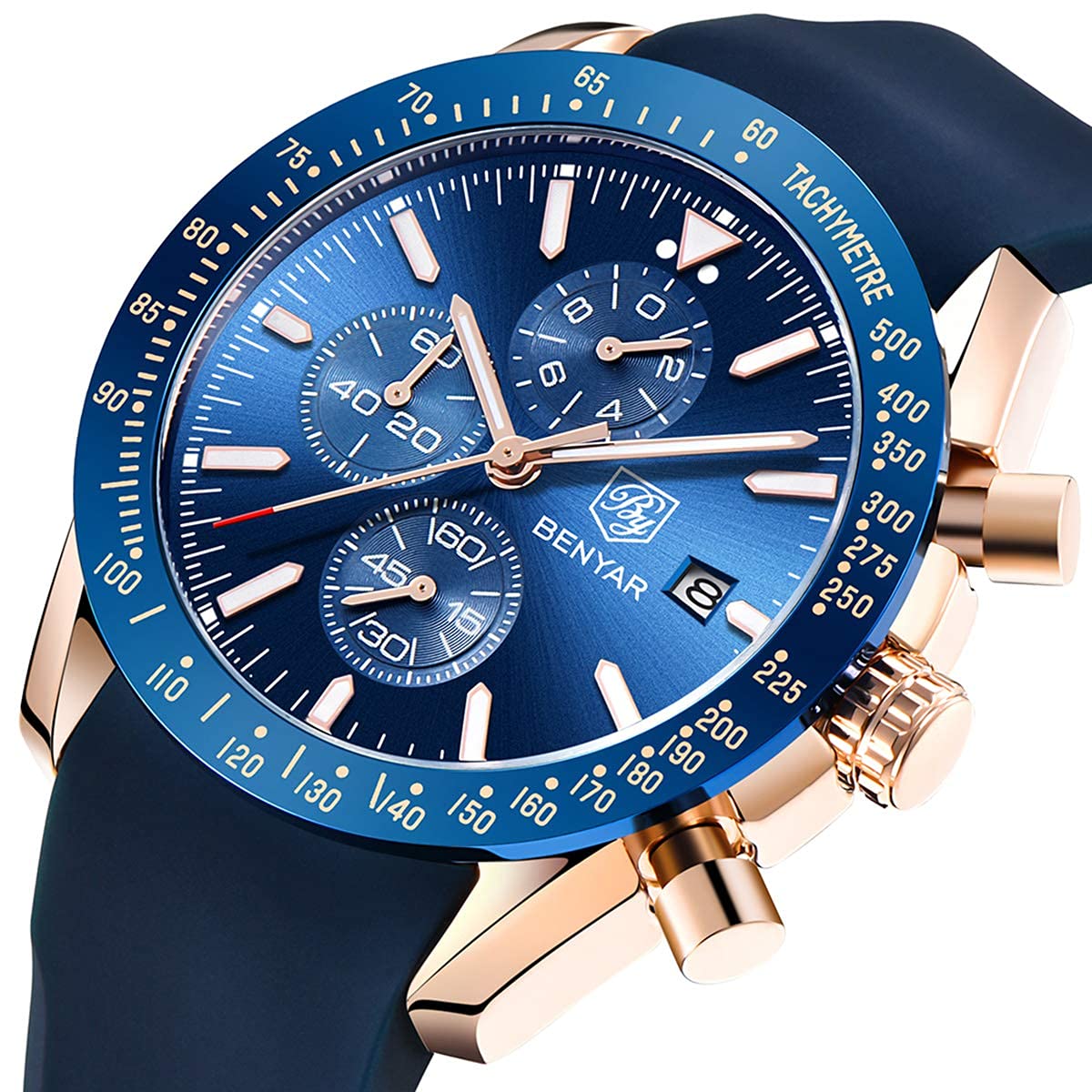 BENYAR Luxury Business Casual Party-Wear Silicone Chronograph Date Display Watch for Men