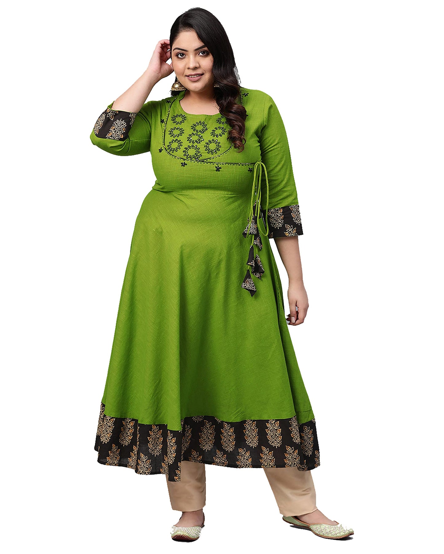 Yash Gallery Women's Cotton Slub Sequin Work Angrakha Kurta for Women