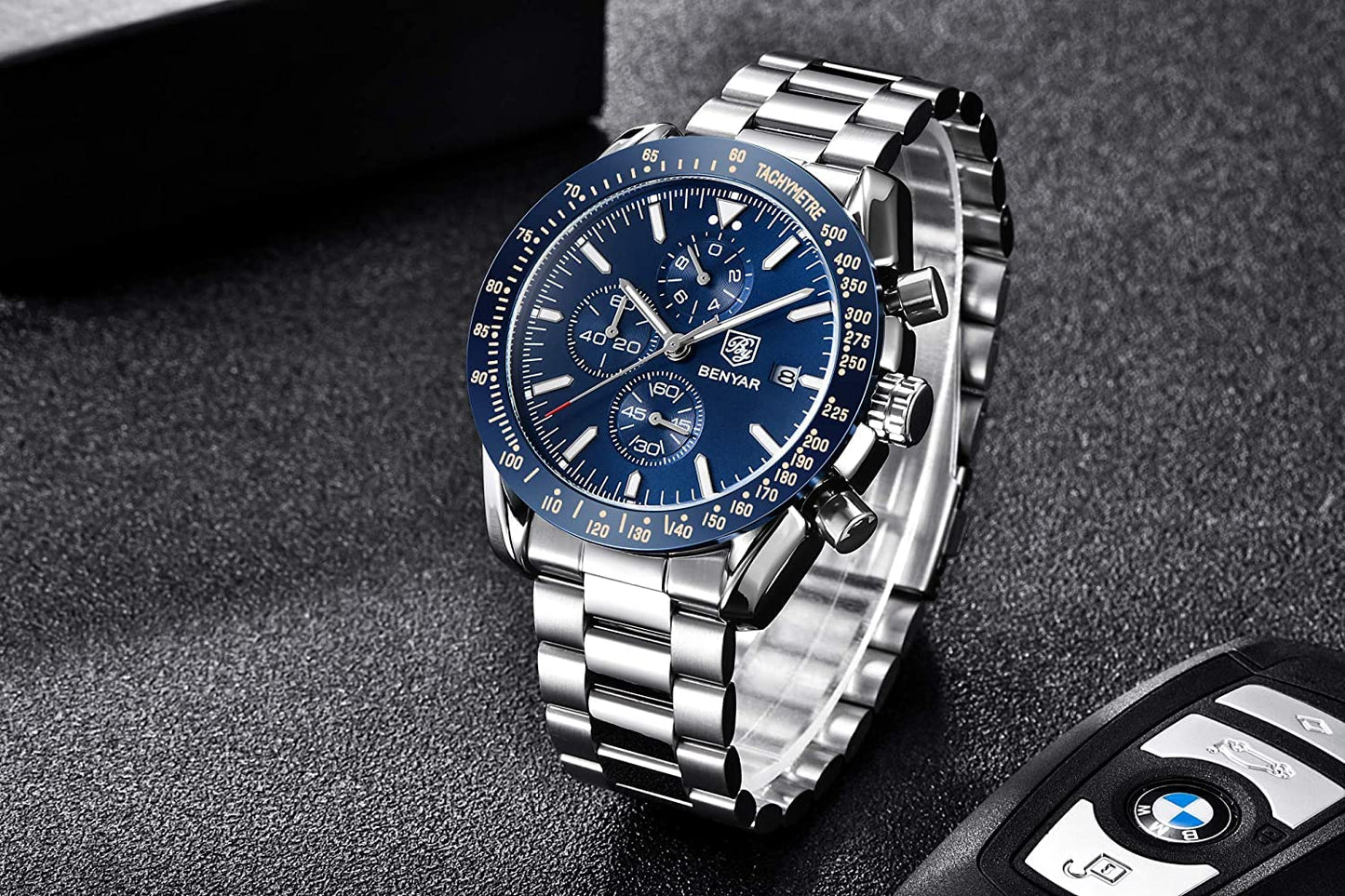 BENYAR Luxury Business Casual Party-Wear Silicone Chronograph Date Display Watch for Men