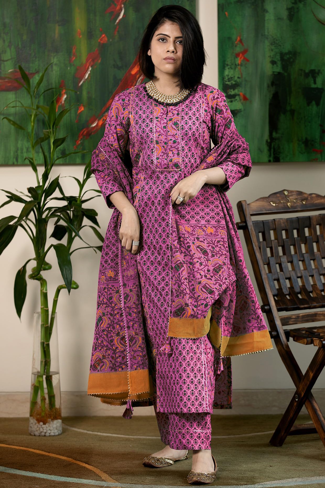 GoSriKi Women's Rayon Viscose Printed Straight Kurta with Pant & Dupatta