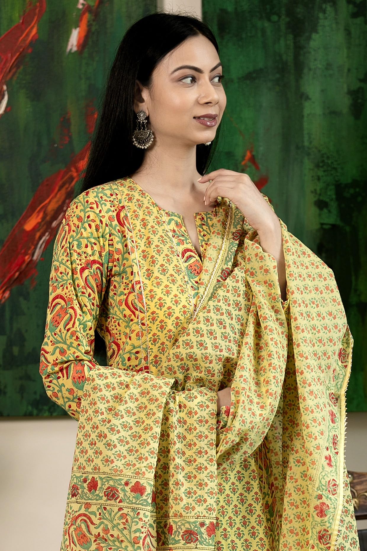 GoSriKi Women's Rayon Viscose Printed Straight Kurta with Pant & Dupatta