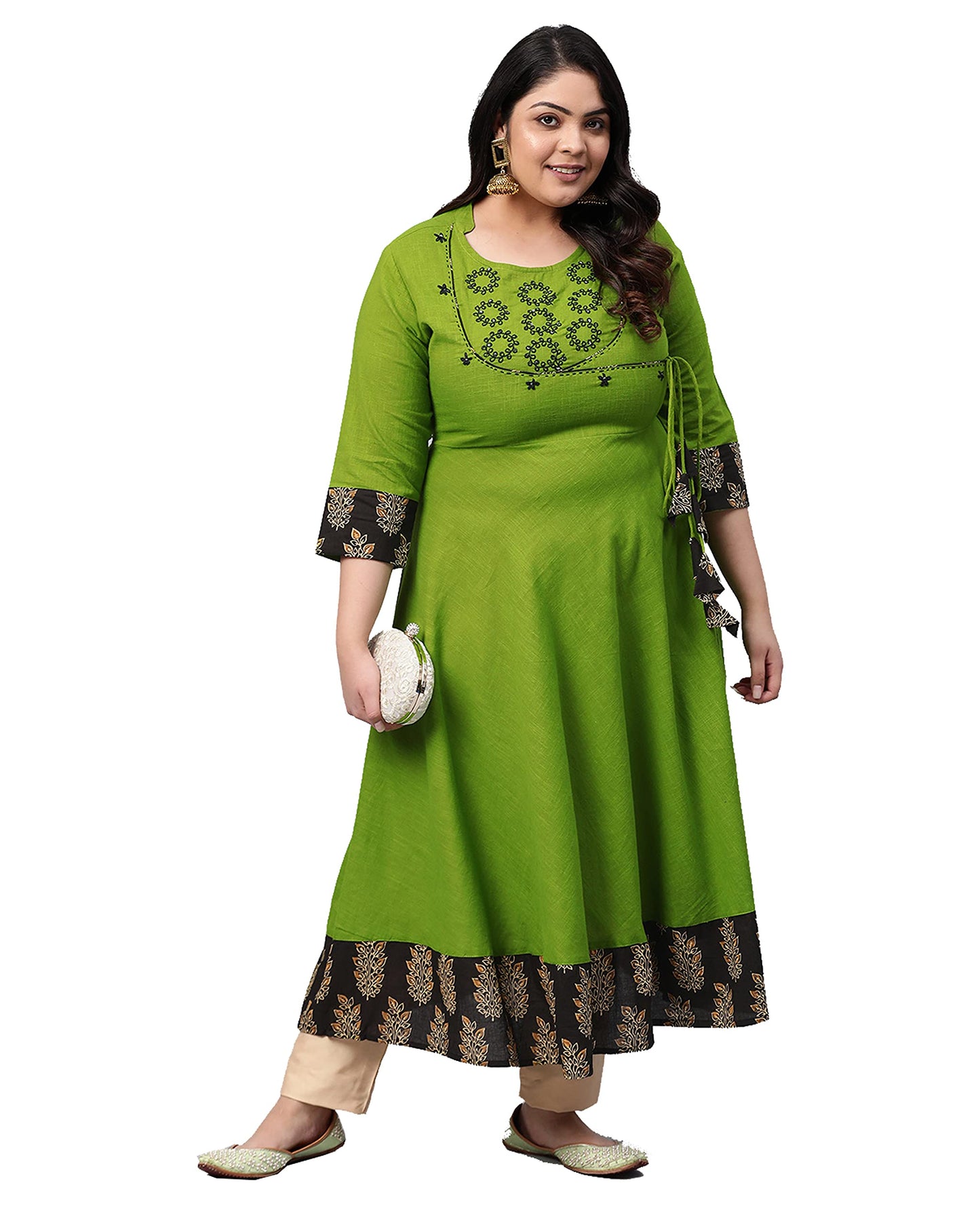 Yash Gallery Women's Cotton Slub Sequin Work Angrakha Kurta for Women