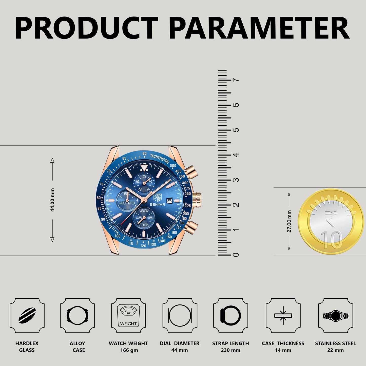 BENYAR Luxury Business Casual Party-Wear Silicone Chronograph Date Display Watch for Men