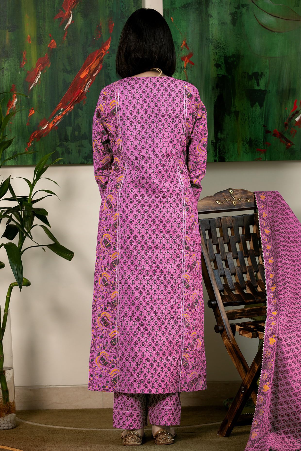 GoSriKi Women's Rayon Viscose Printed Straight Kurta with Pant & Dupatta