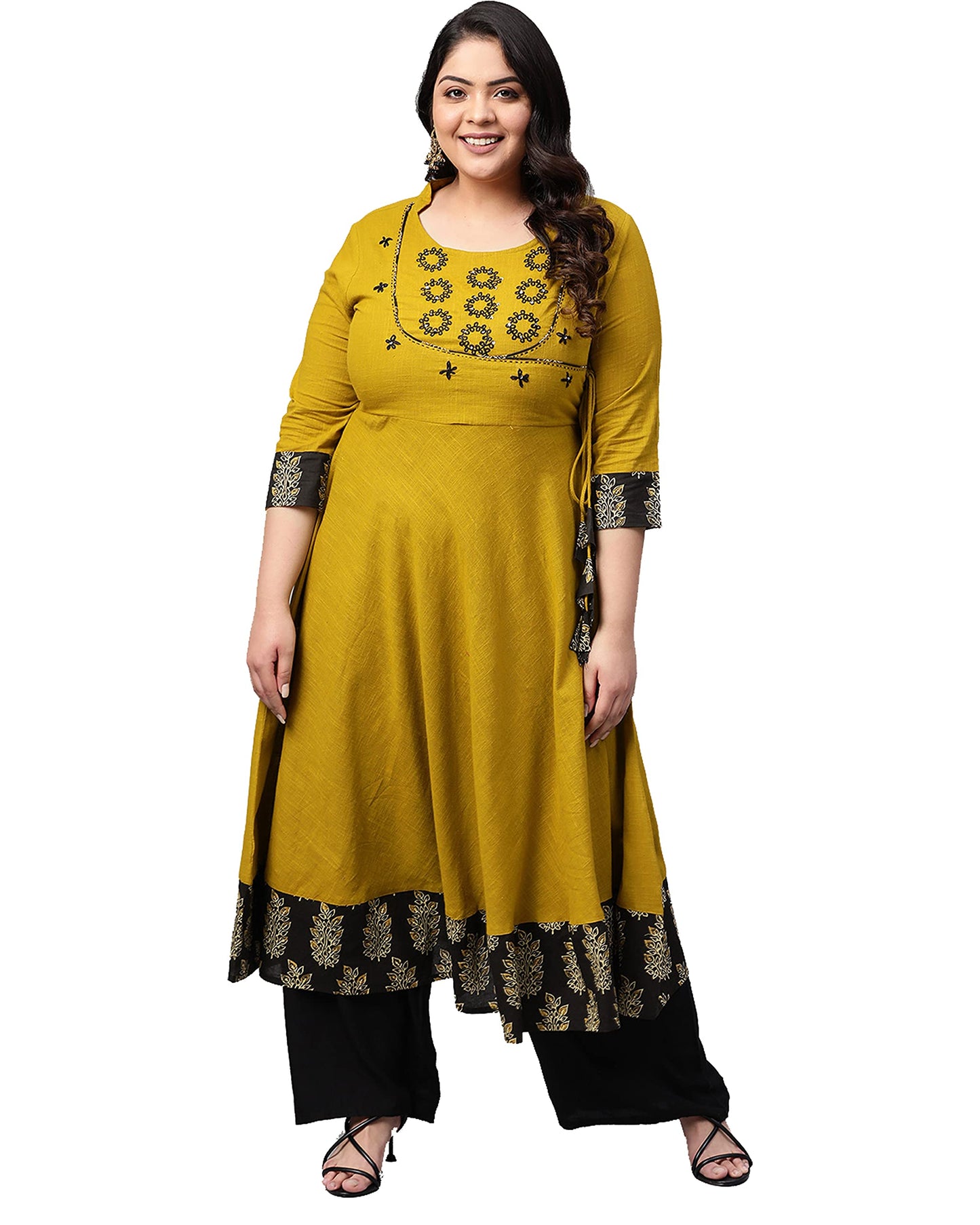 Yash Gallery Women's Cotton Slub Sequin Work Angrakha Kurta for Women
