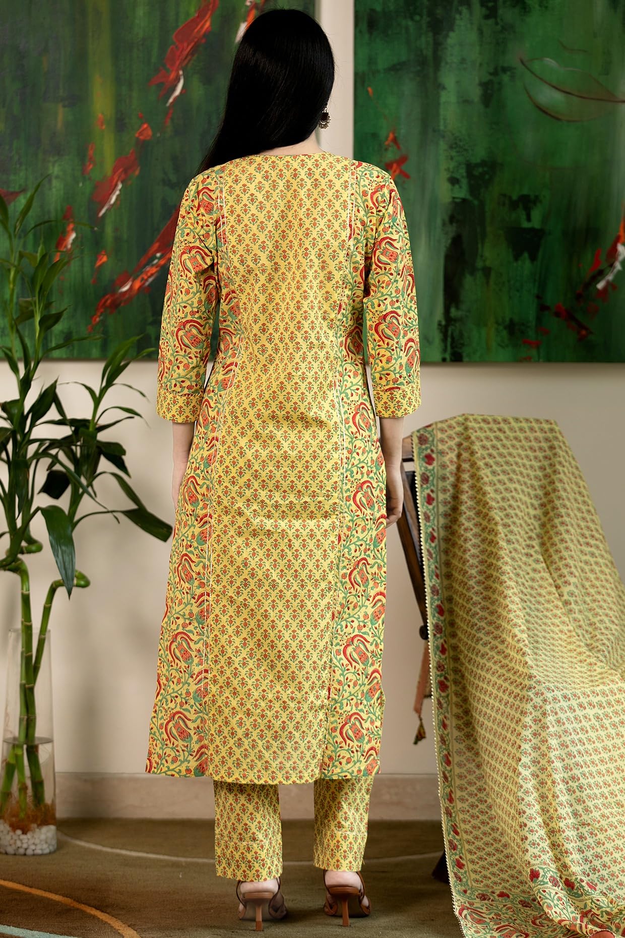 GoSriKi Women's Rayon Viscose Printed Straight Kurta with Pant & Dupatta