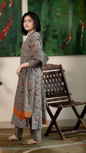 GoSriKi Women's Rayon Viscose Printed Straight Kurta with Pant & Dupatta