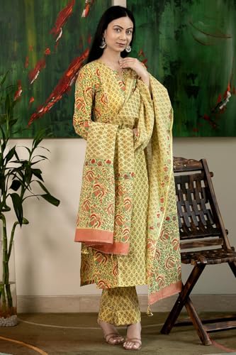 GoSriKi Women's Rayon Viscose Printed Straight Kurta with Pant & Dupatta