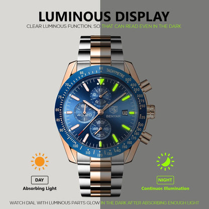 BENYAR Luxury Business Casual Party-Wear Silicone Chronograph Date Display Watch for Men