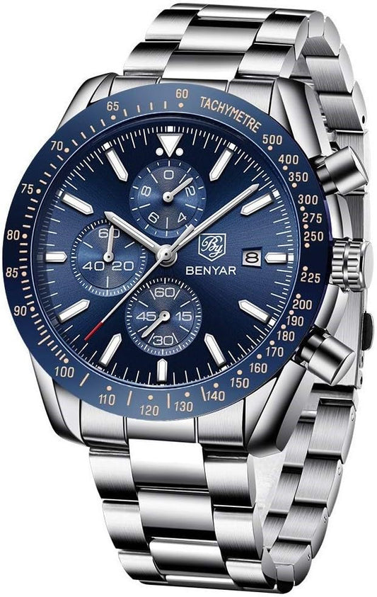 BENYAR Luxury Business Casual Party-Wear Silicone Chronograph Date Display Watch for Men