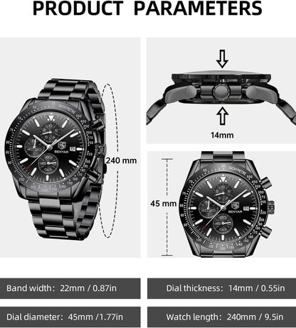 BENYAR Luxury Business Casual Party-Wear Silicone Chronograph Date Display Watch for Men