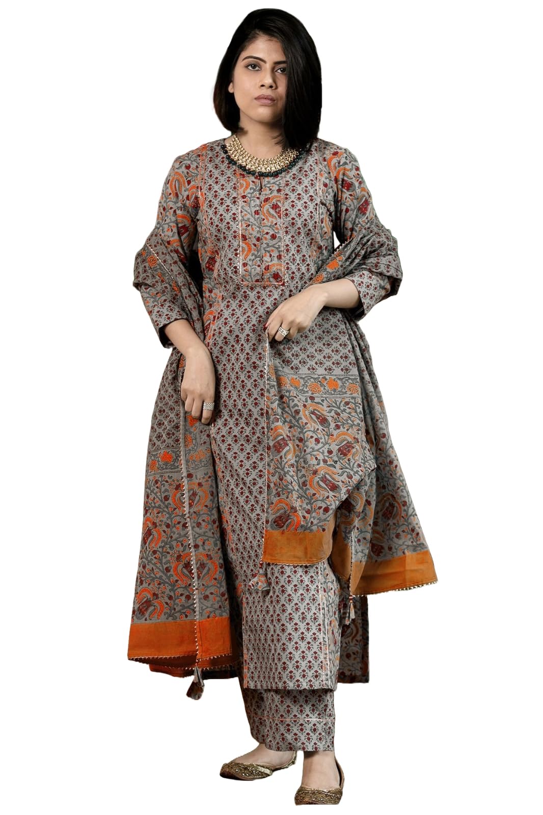 GoSriKi Women's Rayon Viscose Printed Straight Kurta with Pant & Dupatta