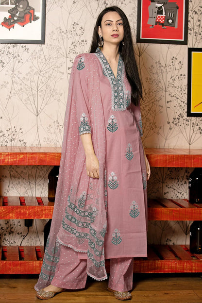 GoSriKi Women's Rayon Viscose Printed Straight Kurta with Pant & Dupatta