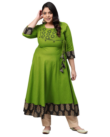Yash Gallery Women's Cotton Slub Sequin Work Angrakha Kurta for Women