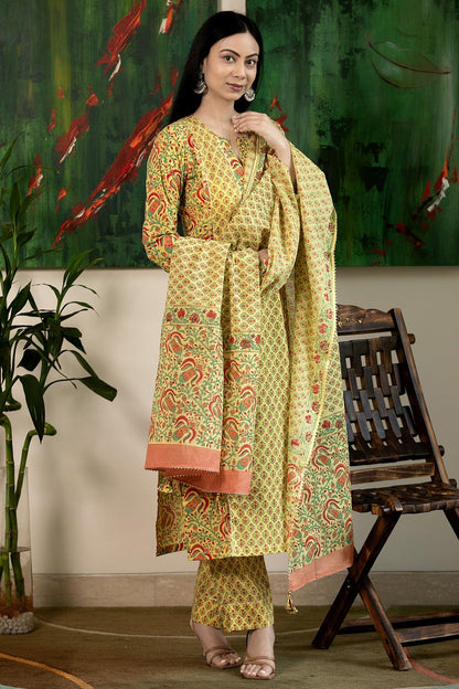 GoSriKi Women's Rayon Viscose Printed Straight Kurta with Pant & Dupatta
