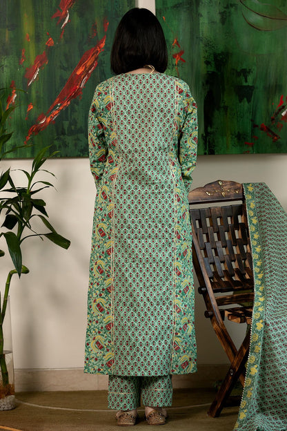 GoSriKi Women's Rayon Viscose Printed Straight Kurta with Pant & Dupatta