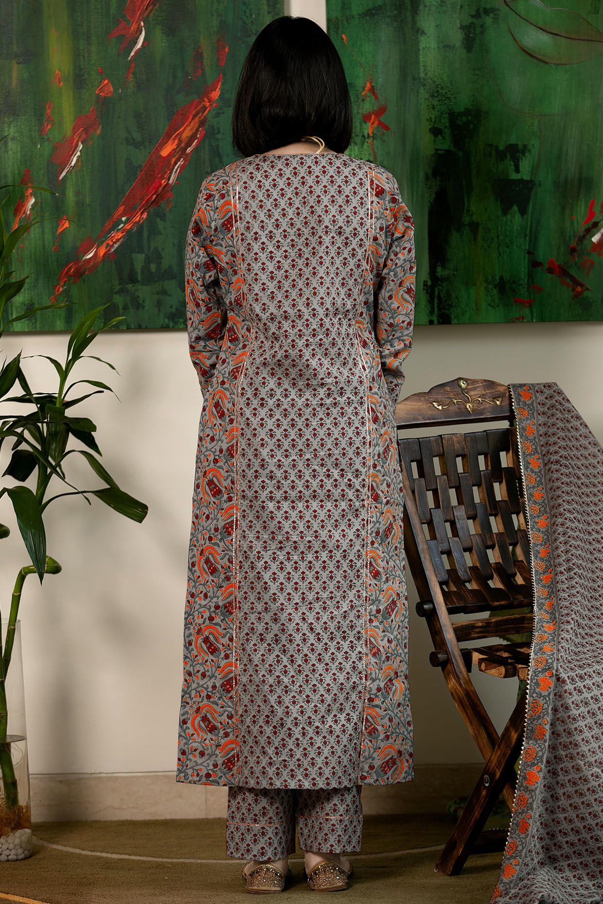 GoSriKi Women's Rayon Viscose Printed Straight Kurta with Pant & Dupatta