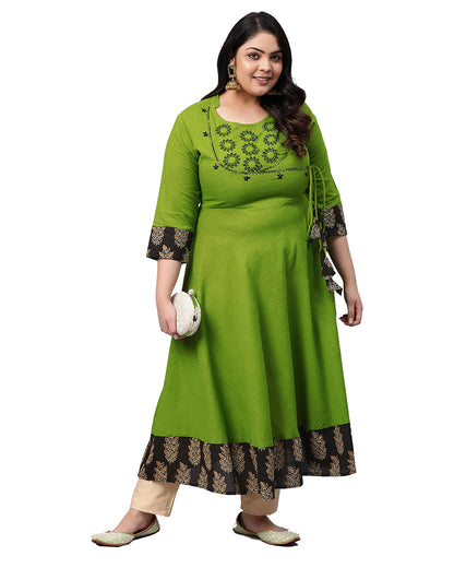 Yash Gallery Women's Cotton Slub Sequin Work Angrakha Kurta for Women