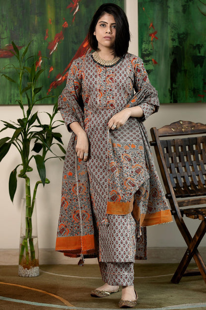 GoSriKi Women's Rayon Viscose Printed Straight Kurta with Pant & Dupatta